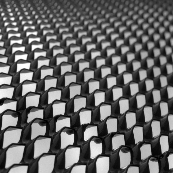photograph of seating rows with repeating patterns